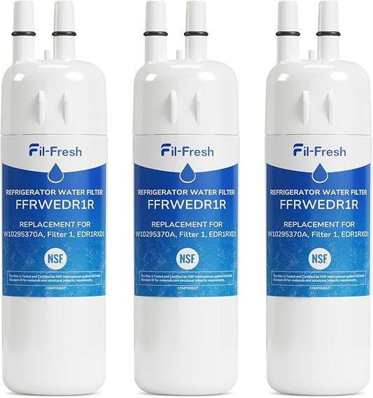 Fil-Fresh EDR1RXD1 Refrigerator Water Filter Replacement for EveryDrop® Filter 1, Whirlpool® W10295370A, WHR1RXD1, KAD1RXD1, P4RFWB, P8RFWB2L, Kenmore® 46-9081, 46-9930, Fridge Water Filter, 3 Packs