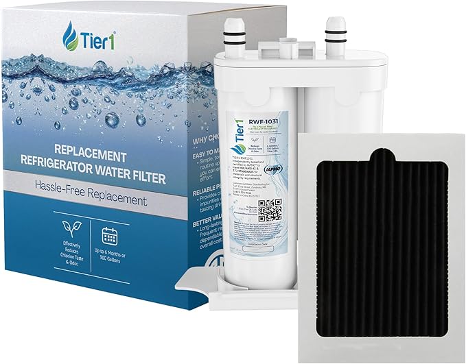 Tier1 RWF1031 WF2CB Refrigerator Water & Air Filter Combo | Replacement for PureSource2, EWF01, FC100, PAULTRA Fridge Filter - Lasts up to 6 Months | Easy Install | Odor Control | Great Tasting Water
