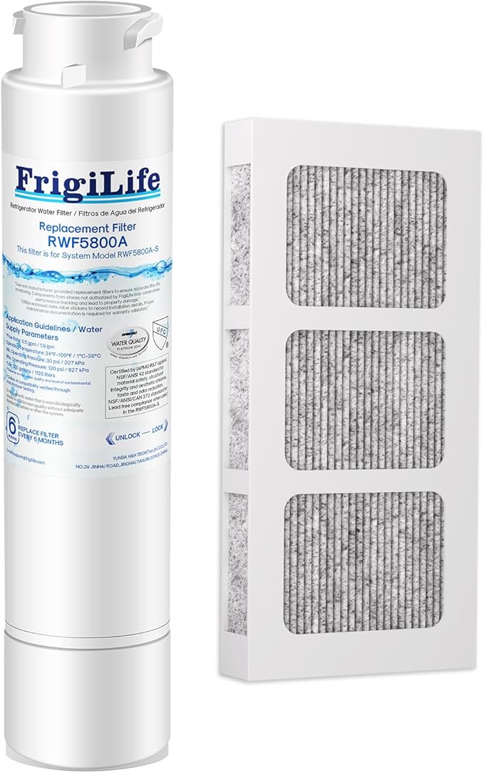 RWF5800A Refrigerator Water Filter Replacement for Frigidaire EPTWFU01 Pure Source Ultra II, Pure Source Ultra 2, EWF02, SCWFTCTO, CLCH128 GP006 DE022 and Pure Air Ultra 2 Air Filter 1 Combo