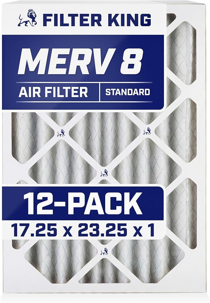Filter King 17.25x23.25x1 Air Filter (MERV 8) (12-Pack) Dust & Allergy Control AC Furnace Filters, MADE IN USA, HVAC, Pleated, Electrostatic (Actual Size: 17.25 x 23.25 x .75)