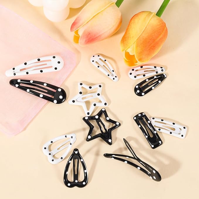 20PCS Star Hair Clips Y2k Hair Accessories for Women Black White Polka Dot Cute Hair Pins for Girls Star Barrettes Non Slip Kawaii Snap Hair Clips Small for Styling Festival Accessories