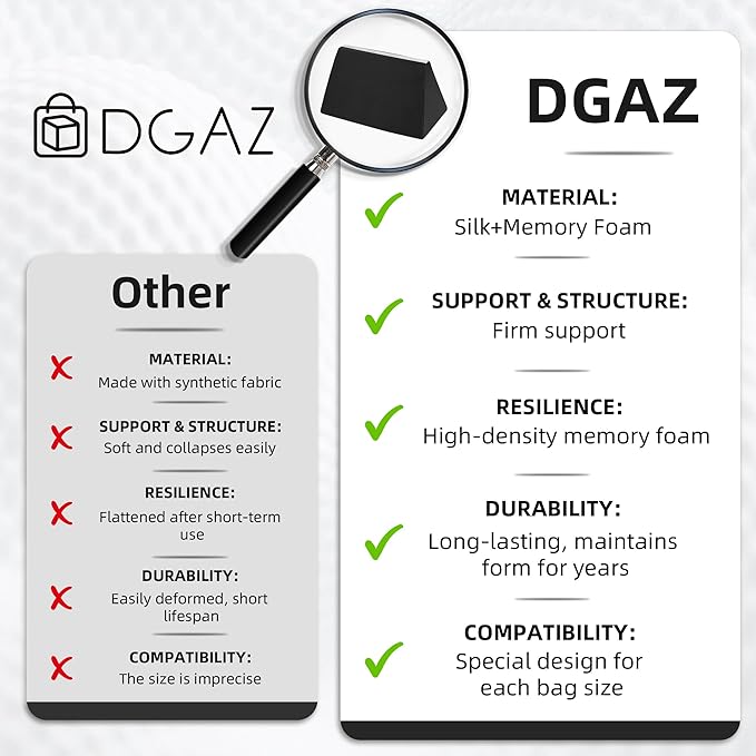 DGAZ Purse Pillow Shaper Insert,Luxury Handbag Tote Shapers, Memory Foam- Fits Birkin 20/25/30/35/40/45/50 Bag(Black,BK30 Sellier)