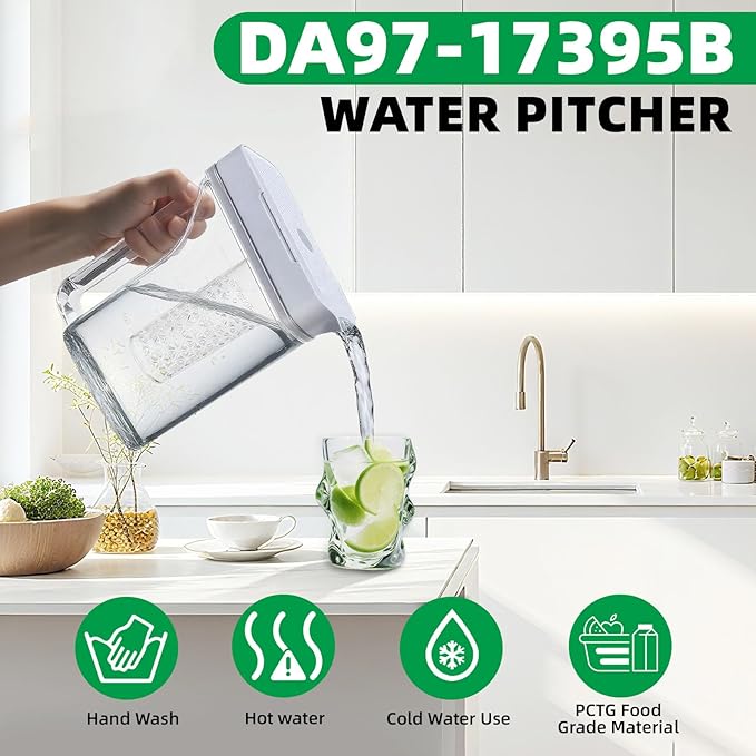 Upgraded DA97-17395B Refrigerator Water Pitcher for Samsung RF28R7351SG RF28R7351SR RF22R7351SR RF23R6301SR RF28R6221SR, Compatible with Samsung Refrigerator Replacement Water Reservoir/Tank, No leaks