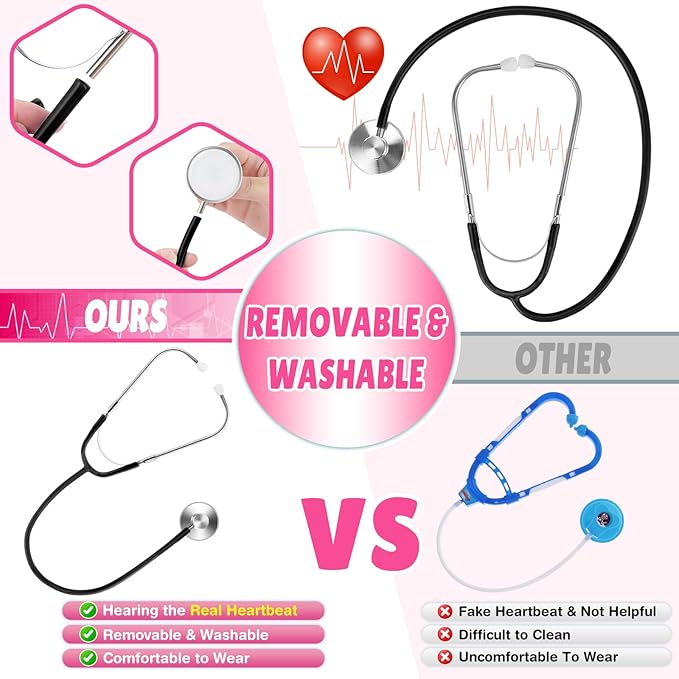 GIFTINBOX Doctor Costume for Kids Doctor Lab Coat for Kids Real Stethoscope, Girls Halloween Costumes for Kids age 3-11