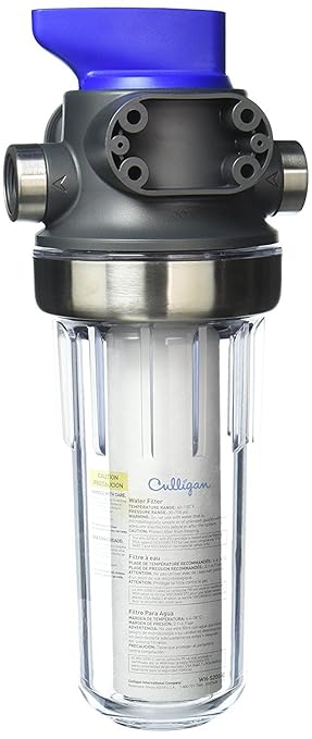 Culligan WH-S200-C Whole House Water Filter Housing – 3/4" Inlet/Outlet, Standard Duty, Sediment Filtration System, Clear Housing, Pressure Relief Valve, NSF Certified