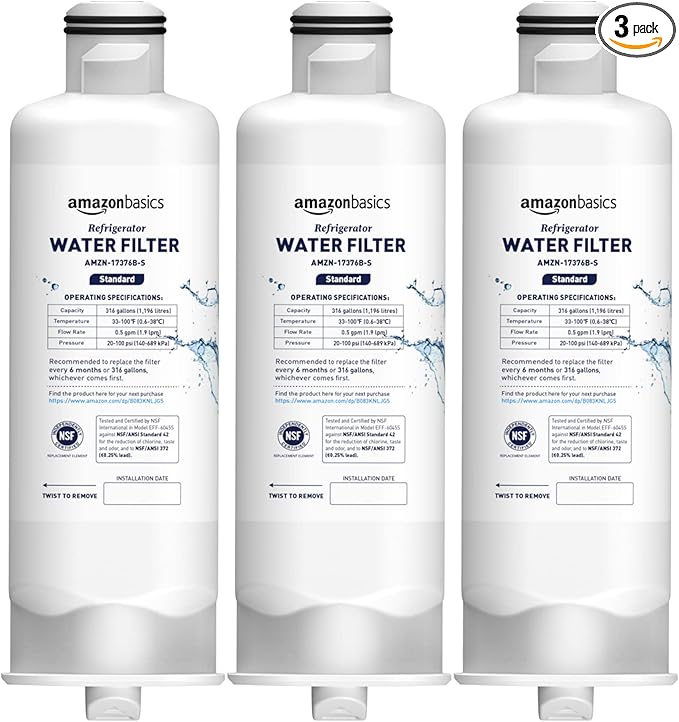 Amazon Basics Replacement Samsung DA97-17376B, HAF-QIN/EXP Refrigerator Water Filter, 3-Pack, Standard Filtration