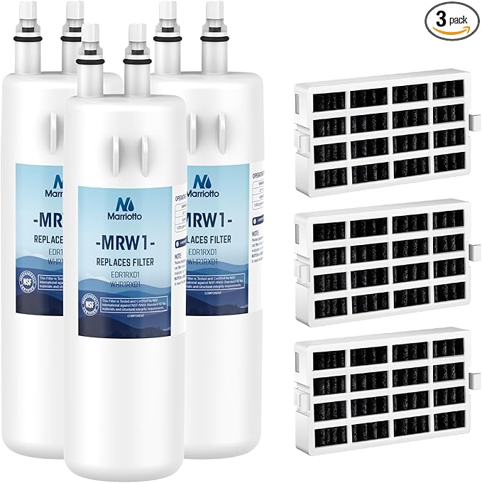 MARRIOTTO EDR1RXD1 Refrigerator Water Filter Compatible with W10295370A, WHR1RXD1, KAD1RXD1, Filter 1, W10295370, P4RFWB, P8RFWB2L, 46-9930, 46-9081 and W10311524 Air Filter (3+3)