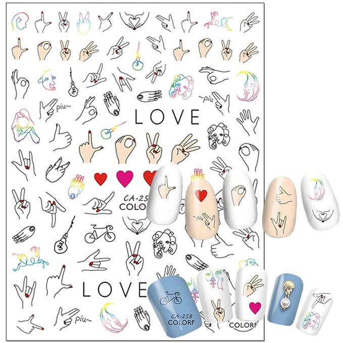 Nail Art Adhesive Sticker Holographic Cake Candy Rose Bow-knot Lips Ballet Gesture Nail Art Decals Design 3D Nail Art Supplies for Women Girls Manicure Tips Charms Decorations DIY Nail Decal(6 Sheets)