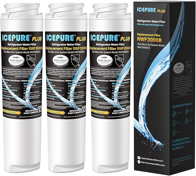 ICEPURE Refrigerator Water Filter Replacement for GE GSWF, Smart Water 238C2334P001, Kenmore 46-9914, 469914, 9914, Utilizes Advanced Activate Coconut Carbon Block, NSF/ANSI 53 Certified, Pack of 3