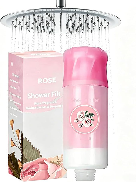 Shower Filter for Hard Water Filter Vitamin C Shower Aromatherapy Replacement Cartridge Bathroom Accessories Remove Chlorine Fluoride Heavy Metals Improves Skin Condition Protects Hair Rose Scent