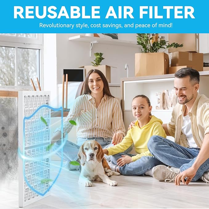 Reusable 14x14x1 Air Filter (MERV 8), 1 Foldable Frame + 6 Refills (Not Individual Filters), Greener HVAC AC Furnace Air Filters MPR 700&FPR 5(Actual Size:13.75"x13.75"x0.75")