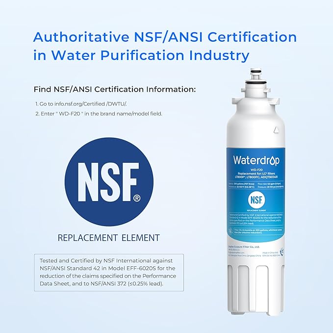 Waterdrop ADQ73613401 Refrigerator Water Filter & Air Filter, Replacement for LG® LT800P®, ADQ73613408, ADQ75795104, ADQ73613402, Kenmore 9490, 46-9490, LSXS26326S, LMXC23746S, LSXS26366S
