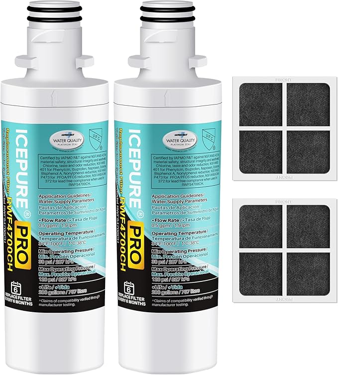 ICEPURE PRO ADQ747935 NSF/ANSI 401NSF/ANSI 42 Certified Replacement LT1000P, Kenmore Elite 9980, ADQ74793501, LT1000PC LSFXC2496D ADQ74793502 LFXC24796S Refrigerator Water and LT120F Air Filter 2Combo