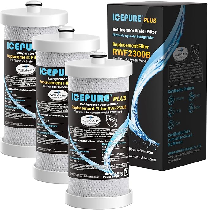 ICEPURE WF1CB Refrigerator Water Filter Replacement for Frigidaire PureSource WF1CB, WFCB, RG100, NGRG2000, WF284, Kenmore 9910, 469906, 469910, RWF2300B 3PACK