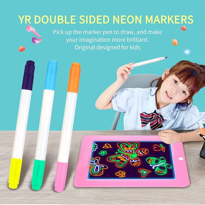 YR Dual Sided Neon Pens For Light Up LED Board(Pen Itself Requires No Battery), Neon Markers Applicable For Draw, Sketch, Create, Doodle, Art, Write, Learning Tablet, 12 Packs