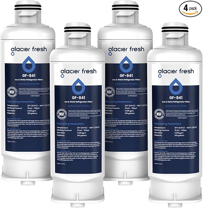 GLACIER FRESH Replacement for DA97-17376B Refrigerator Water Filters, HAF-QIN, HAF-QIN/EXP, DA97-08006C, RF23M8070SG, RF23M8070SR, RF23M8090SG, RF23M8090SR, RF23M8570SR, RF23M8590SG (4 Pack)