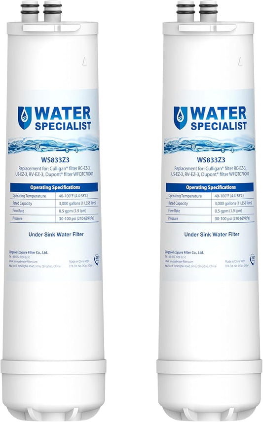 Waterspecialist RC EZ 3 Water Filter, Replacement for Culligan® RC-EZ-3, US-EZ-3, RC-EZ-1, Brita® USF-201, USF-202, DuPont® 3000QT Filter, 3000 Gallons, 2 Pack