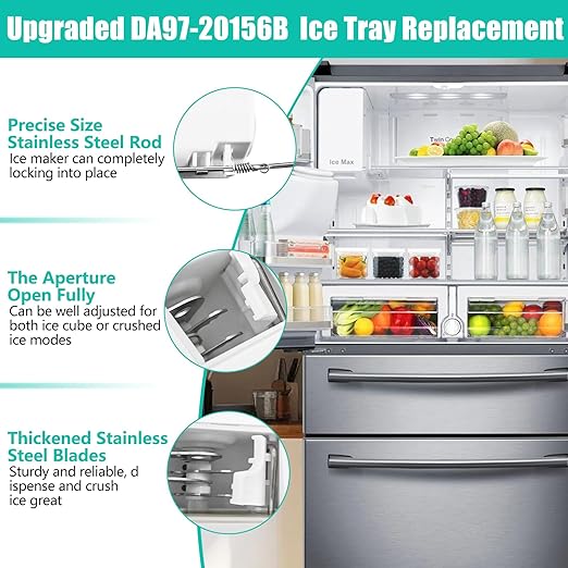 Upgraded DA97-20156B Ice Maker Replacement Compatible with Samsung Refrigerator DA97-20156A Ice Container, Ice Bucket Tray w/Latch Plate fit Model RF28HMEDBSR, RF27T5241SG, RF28R6301SG Ice Bin