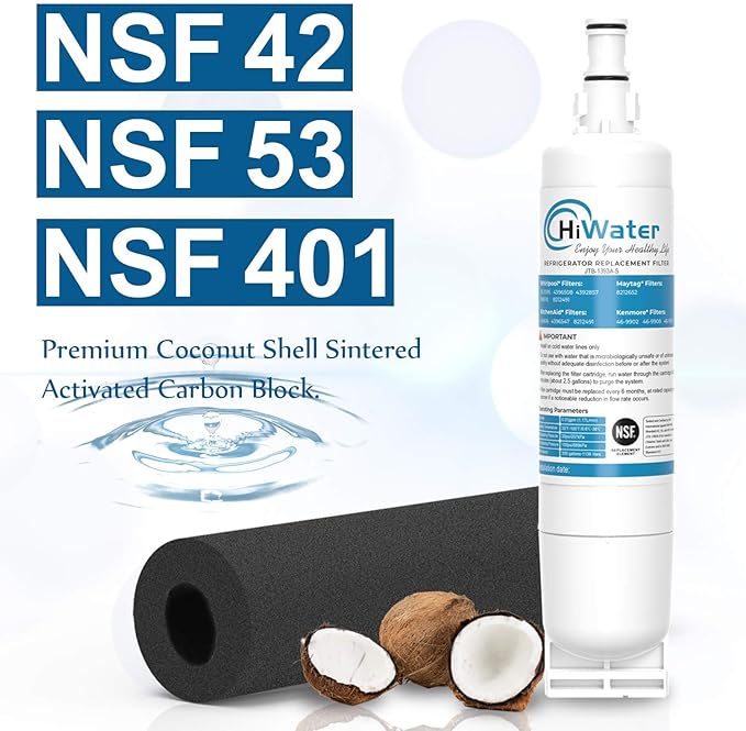 HiWater 4396508 Refrigerator Water Filter, NSF42 Certified, Replacement for EDR5RXD1 Filter 5 PUR W10186668, 4396510, NLC240V, 4392857 46-9010 3PACK