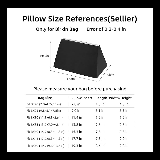 DGAZ Purse Pillow Shaper Insert,Luxury Handbag Tote Shapers, Memory Foam- Fits Birkin 20/25/30/35/40/45/50 Bag(Black,BK30 Sellier)