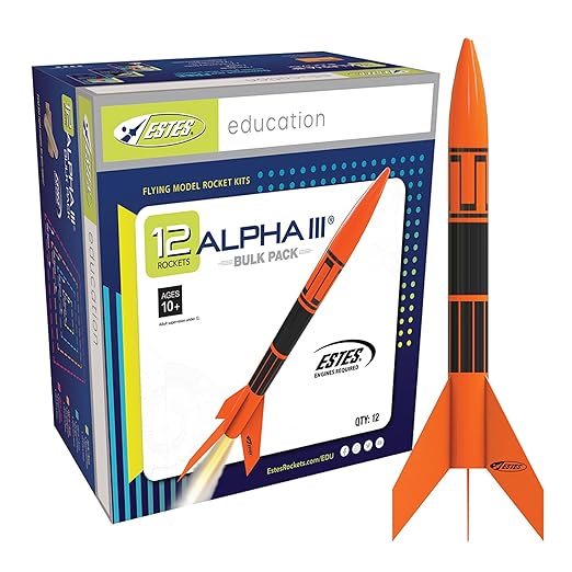 Estes 1751 Bulk Pack of 12 Alpha III Rocket-Building Kits, Beginner Flying-Rocket-Model Kits for Ages 10+