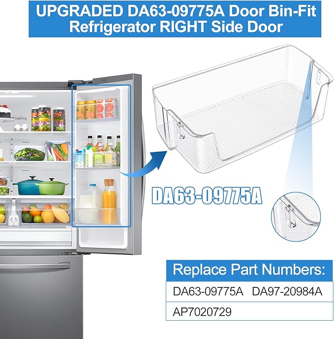UPGRADED DA63-09775A DA97-20984A Refrigerator Door Shelf Bin Compatible with Samsung Fridge Door Shelves RF27T5201SR RF27T5241SR RF28T5021SR RF27T5201SG RF28T5021SG Samsung Refrigerator Door Bin Right