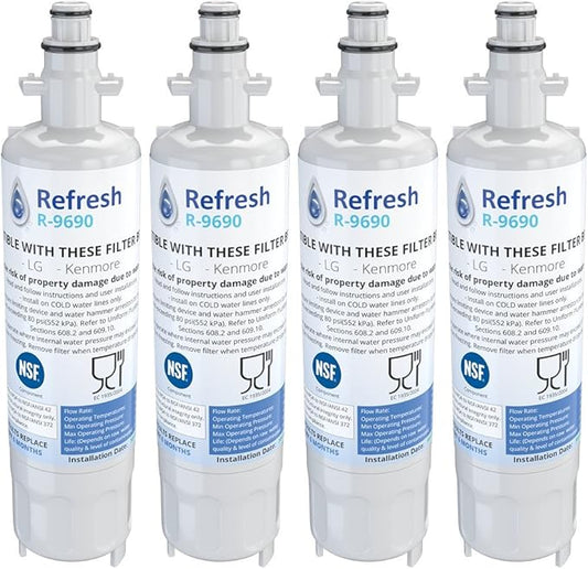 Refresh Refrigerator Water Filter Replacement - Fridge Water Filter, Compatible with LG LT700P, ADQ36006101, ADQ36006102 & Kenmore 46-9690 (4-Pack, Premium)