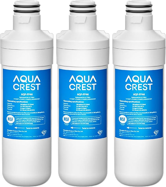 AQUA CREST LT1000PC ADQ747935 MDJ64844601 Refrigerator Water Filter, Replacement for LG® LT1000P®, LT1000PC, LT1000PCS, ADQ74793501, ADQ74793502, LFXS26973S, Kenmore 469980, 9980, 3 Filters