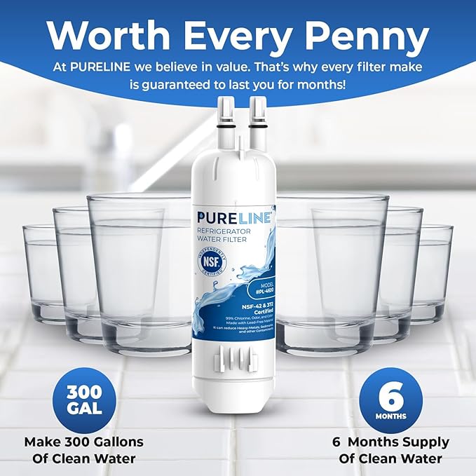 Pureline EDR1RXD1 Water Filter Replacement for Everydrop® Filter 1, W10295370A, P8RFWB2L, P4RFWB, EDR1RXD1B, Kenmore® 46-9081, 46-9930 Refrigerator Water Filter (2 Pack)