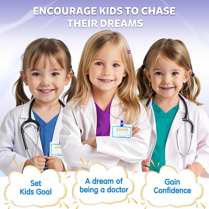 RioRand Doctor Costume for Kids With Stethoscope Lab Coat Career Day Costume Halloween Dress Up For Boys Girls 3-12