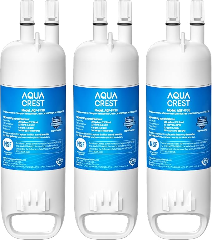 AQUA CREST EDR1RXD1 Replacement for W10295370A, Everydrop® Filter 1, EDR1RXD1B, P8RFWB2L, P4RFWB, Kenmore® 46-9081, 46-9930, Refrigerator Water Filter, 3 Filters