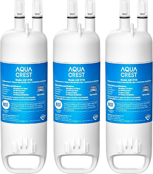 AQUA CREST EDR1RXD1 Replacement for W10295370A, Everydrop® Filter 1, EDR1RXD1B, P8RFWB2L, P4RFWB, Kenmore® 46-9081, 46-9930, Refrigerator Water Filter, 3 Filters