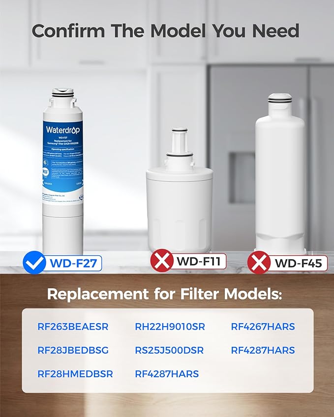 Waterdrop DA29-00020B Replacement for Samsung® Water Filter HAF-CIN/EXP, DA29-00020B, HAF-CIN, DA29-00020B-1, RF28HMEDBSR, RF263BEAESR, RS25J500DSR, RF263TEAESG, HDX FMS-2, DA97-08006A-1, 3 Filters