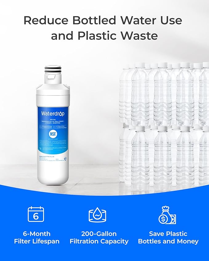 Waterdrop LT1000PC ADQ747935 Refrigerator Water Filter and Air Filter, Replacement for LG® LT1000P®, LMXS28626S, LFXS26973S, LFXS26596S, LFXS28596S, ADQ74793501, ADQ74793502 and LT120F®, 4 Combo