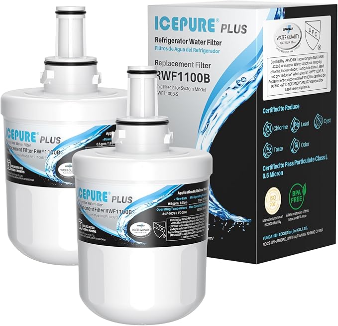 ICEPURE PLUS DA29-00003G NSF/ANSI 53 & 42 Certified Refrigerator Water Filter, Remove Lead, Replacement for Samsung DA29-00003B DA29-00003A, Aqua-Pure Plus, HDX FMS-1 HAFCU1 WF289 WSS-1 WFC2201, 2PACK