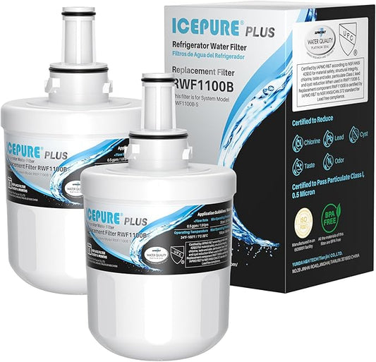 ICEPURE PLUS DA29-00003G NSF/ANSI 53 & 42 Certified Refrigerator Water Filter, Remove Lead, Replacement for Samsung DA29-00003B DA29-00003A, Aqua-Pure Plus, HDX FMS-1 HAFCU1 WF289 WSS-1 WFC2201, 2PACK