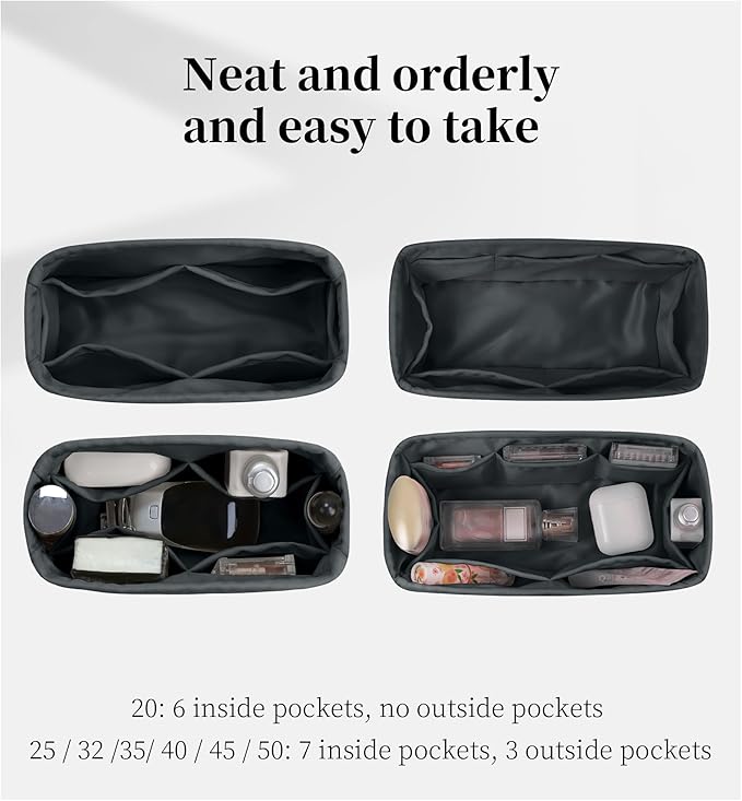 Purse Organizer Insert for Birkin 35, Lightweight & Soft Satin Organizer Insert with Pockets for Woman Bags, Ideal for Travel, Shopping, and Daily Use, Multicolor Options(Grismeyer, BK 35)