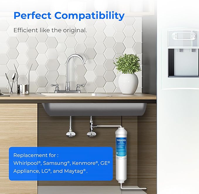 Waterdrop INL Inline Water Filter for Refrigerator and Ice Maker, 1 Year NSF Certified High Capacity Drinking Water Filtration System, Reduces Chlorine, Sediment, Bad Taste & Odor