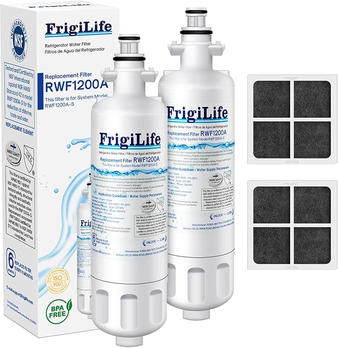 ADQ36006101 Refrigerator Water Filter Replacement for LG LT700P, Kenmore Elite 9690, ADQ36006102, 469690, ADQ36006101-S, RWF1200A, LFXS30766S, WSL-3, FML-3 and LT120F Air Filter, 2 Combo