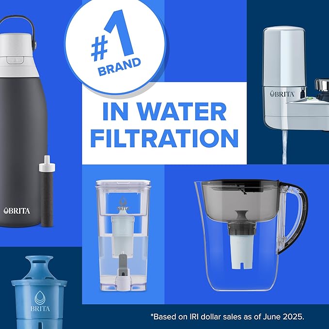 Brita Plus Water Filter, BPA-Free, High-Density Replacement Filter for Pitchers and Dispensers, Reduces 2x Contaminants*, Lasts Two Months or 40 Gallons, Includes 4 Filters