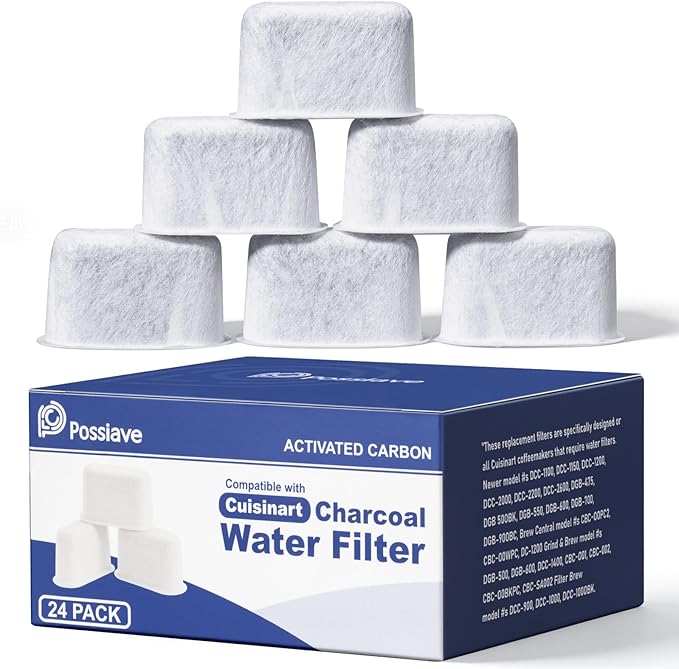 Possiave Replacement Charcoal Water Filters -Removes Chlorine, odors, and others impurities from Water -Better Tasting Coffee-for Cuisinart Coffee Machines- Set of 24 pack