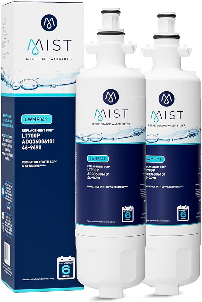 Mist ADQ36006101 Refrigerator Water Filter Replacement for LG LT700P, ADQ36006102, Kenmore 469690, Fridge LFX25978SB – NSF 42 Certified – 2 Pack