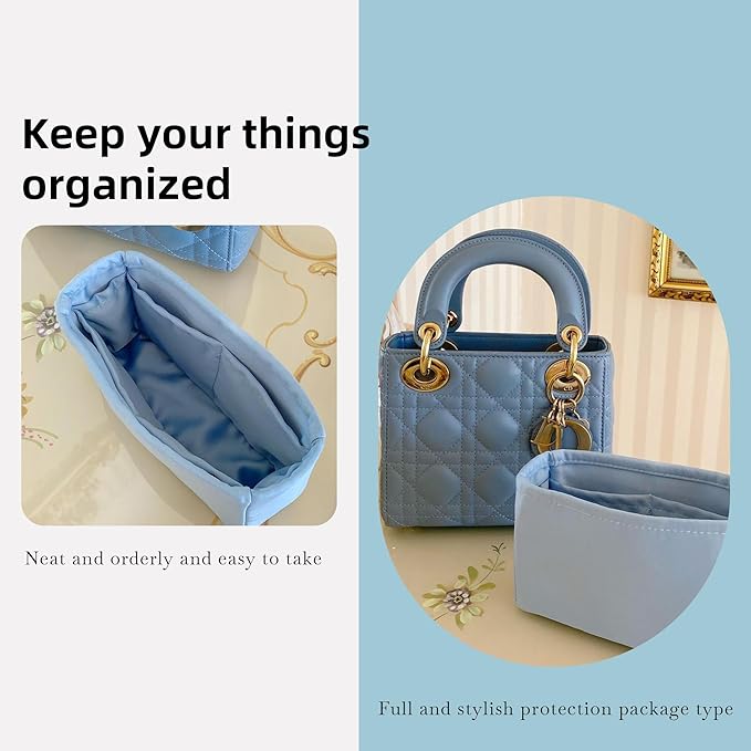 DGAZ Silk Purse Organizer Insert For Lady-Dior Micro/Mini/S/M/L bags，Silky Smooth Bag Organizer，Luxury Handbag & Tote Shaper(Azure,L)