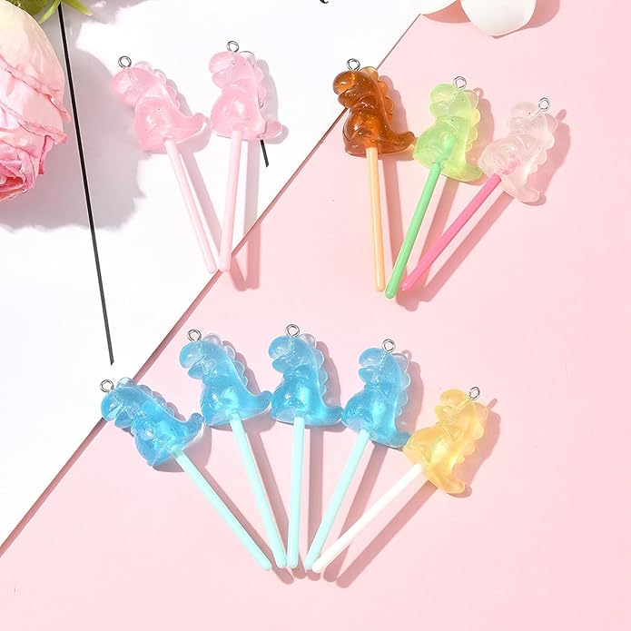 5-10Pcs Luminous Translucent Resin Charms Pendants for Jewelry Making, Round Dinosaur Heart Star lollipop Shape Glow in the Dark Charms for Bracelets Necklaces Earrings Keychains Crafting