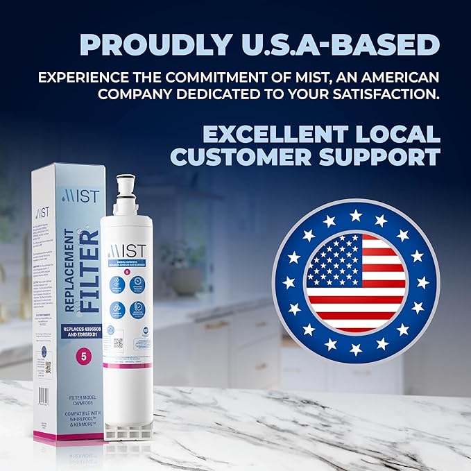 Mist EDR5RXD1 Refrigerator Water Filter Replacement for EveryDrop Filter 5, Whirlpool 4396508, 4396510, WF-NL240, Kenmore 46-9010 – NSF 42 Certified – 3 Pack