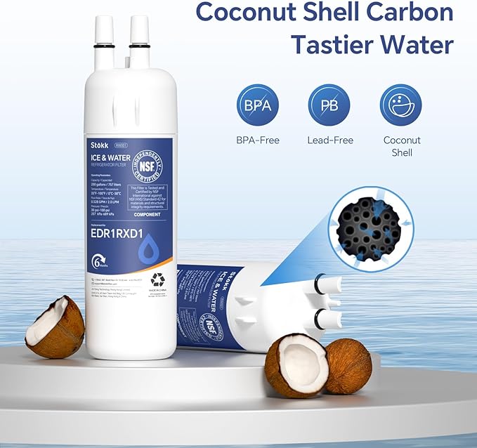 Stokk EDR1RXD1 Water Filter Replacement Compatible with Everydrop Filter 1, EDR1RXD1B, Whirlpool W10295370A, P8RFWB2L, P4RFWB, P5WB2L, 46-9081, 46-9930, RW001 Refrigerator Water Filter, 6 Pack