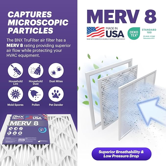 BNX TruFilter 14x30x1 Air Filter MERV 8 (4-Pack) - MADE IN USA – Dust & Pet Defense Electrostatic Pleated Air Conditioner HVAC AC Furnace Filters for Dust, Pet, Mold, Pollen MPR 600 – 700 & FPR 5