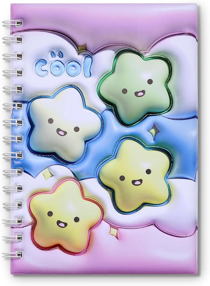 MUDOR Reusable Sticker Collecting Book with Puffy Cover, A5 Size with 40 Sheets Release Paper, Blank Stickers Storage Collection Album Organizer (Star)