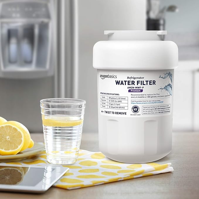 Amazon Basics Replacement GE MWF Refrigerator Water Filter Cartridge - Premium Filtration (Pack of 2)