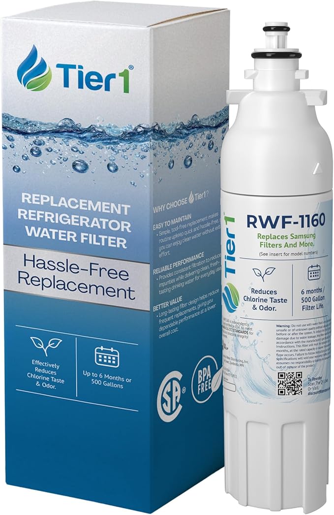Tier1 RWF1160 ADQ73613401 Refrigerator Water Filter | Replacement for LG LT800P, 46-9490, fl-rf20 | Fridge Filter Lasts up to 6 Months | Easy Install | Odor Control | Enjoy Great Tasting Water & Ice